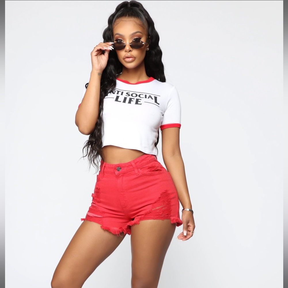 High waisted distressed shorts